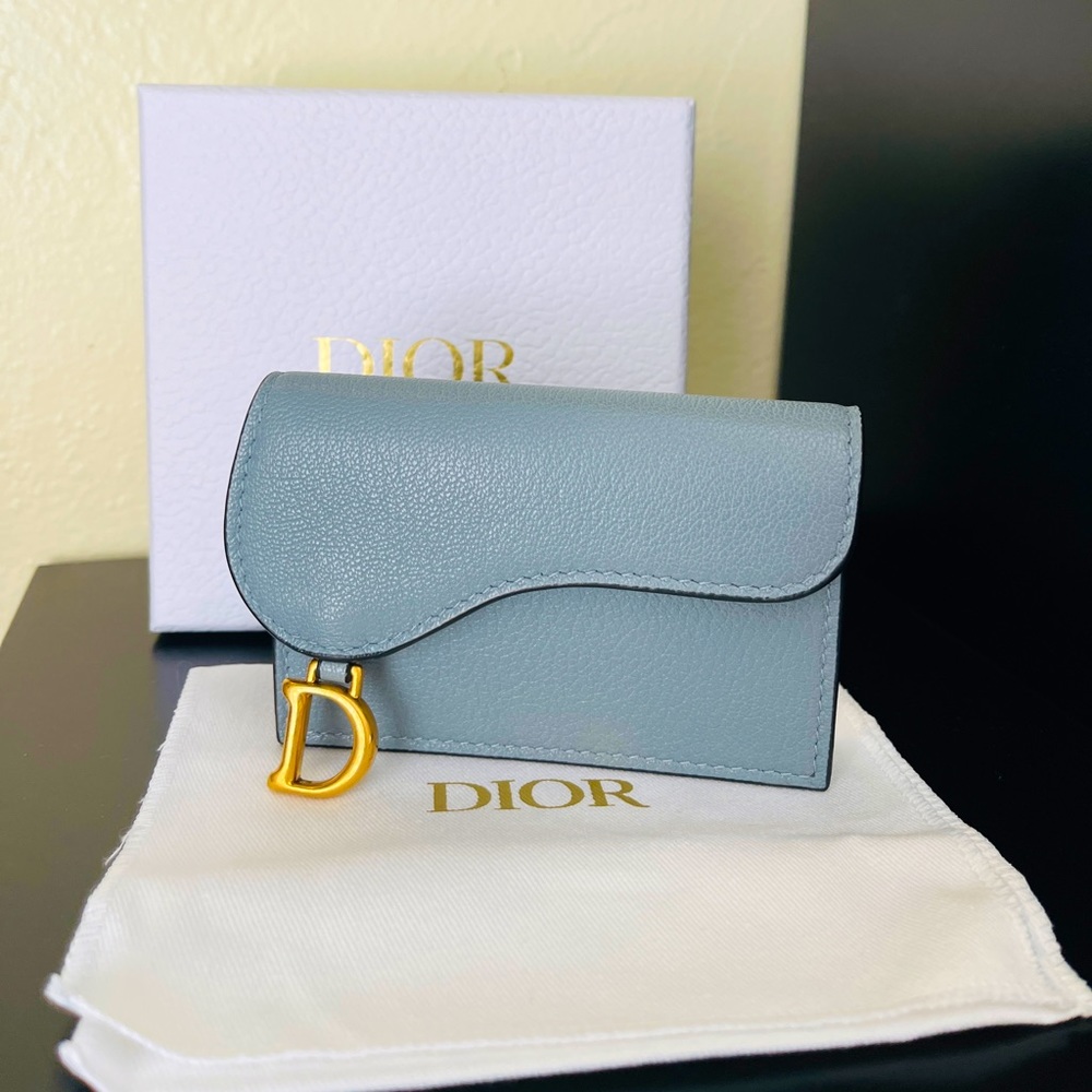 Authentic Brand New Christian Dior Cloud Blue Saddle Flap Card Wallet